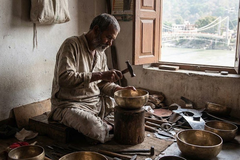 Hand-hammered singing bowl